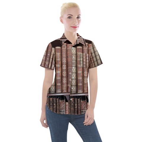 Library Books Knowledge Women s Short Sleeve Pocket Shirt by Simbadda