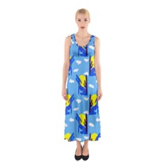 Blue Coyote Pattern Sleeveless Maxi Dress by bloomingvinedesign