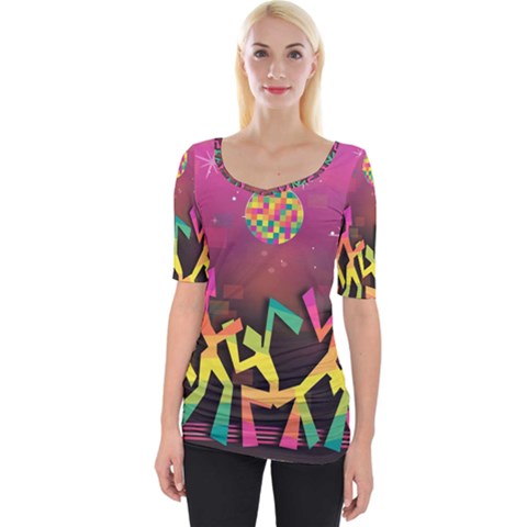 Dancing Colorful Disco Wide Neckline Tee by Bajindul