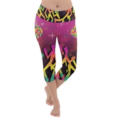 Dancing Colorful Disco Lightweight Velour Capri Yoga Leggings by Bajindul