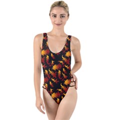 Abstract Flames Pattern High Leg Strappy Swimsuit by bloomingvinedesign