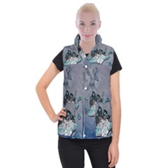 Sport, Surfboard With Flowers And Fish Women s Button Up Vest by FantasyWorld7