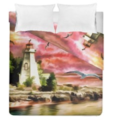 Lighthouse Ocean Sunset Seagulls Duvet Cover Double Side (queen Size) by Sudhe