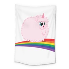 Pink Fluffy Unicorns Dancing On Rainbows Drawing Small Tapestry by Sudhe