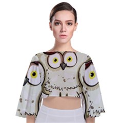 Owl Bird Eyes Cartoon Good Tie Back Butterfly Sleeve Chiffon Top by Sudhe