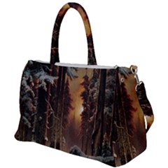 Sunset In The Frozen Winter Forest Duffel Travel Bag by Sudhe