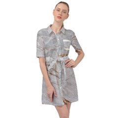 Gray Light Marble Stone Texture Background Belted Shirt Dress