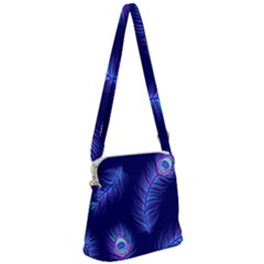 Seamless Pattern With Colorful Peacock Feathers Dark Blue Background Zipper Messenger Bag by Vaneshart