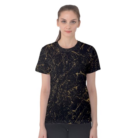 Black Marbled Surface Women s Cotton Tee by Vaneshart
