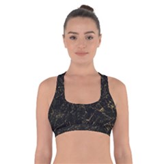 Black Marbled Surface Cross Back Sports Bra by Vaneshart