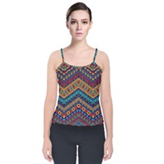 Full Color Pattern With Ethnic Ornaments Velvet Spaghetti Strap Top by Vaneshart