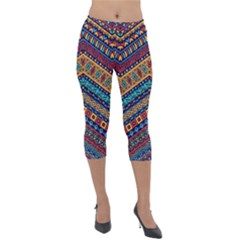 Full Color Pattern With Ethnic Ornaments Lightweight Velour Capri Leggings  by Vaneshart
