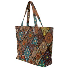 Colorful Vintage Seamless Pattern With Floral Mandala Elements Hand Drawn Background Zip Up Canvas Bag