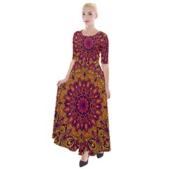 Mandala Vector Tribal Vintage Ethnic Seamless Pattern Print Half Sleeves Maxi Dress by Vaneshart