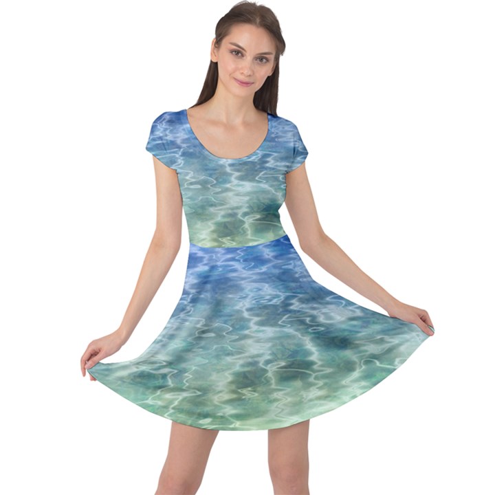 Water Blue Transparent Crystal Cap Sleeve Dress