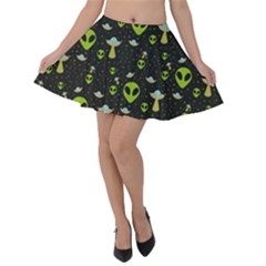 Alien Ufo Pattern Velvet Skater Skirt by Vaneshart