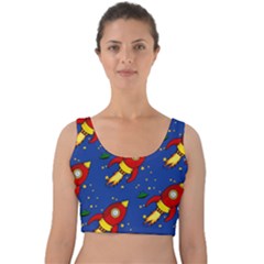 Space Rocket Pattern Velvet Crop Top by Vaneshart