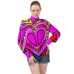 Stained Glass Love Heart High Neck Long Sleeve Chiffon Top by Vaneshart