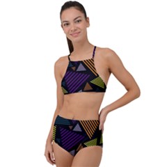 Abstract Pattern Design Various Striped Triangles Decoration High Waist Tankini Set by Vaneshart