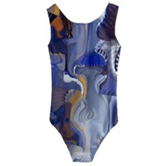 Cobalt Blue Silver Orange Wavy Lines Abstract Kids  Cut-out Back One Piece Swimsuit by CrypticFragmentsDesign