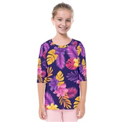 Tropical Pattern Kids  Quarter Sleeve Raglan Tee