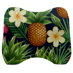 Tropical Pattern Pineapple Flowers Floral Fon Tropik Ananas Velour Head Support Cushion by Vaneshart