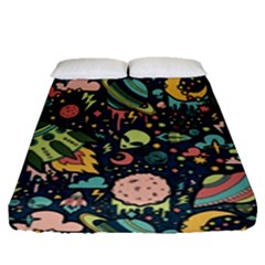 Texture Patterns Aliens Rockets Space Fitted Sheet (queen Size) by Vaneshart