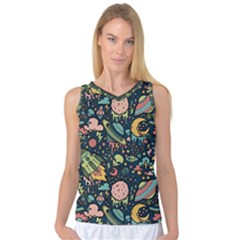 Texture Patterns Aliens Rockets Space Women s Basketball Tank Top by Vaneshart