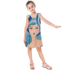 Blue Girl Kids  Sleeveless Dress by CKArtCreations