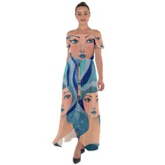 Blue Girl Off Shoulder Open Front Chiffon Dress by CKArtCreations