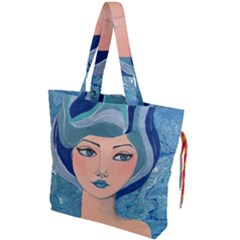 Blue Girl Drawstring Tote Bag by CKArtCreations