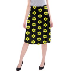 Pattern Yellow Stars Black Background Midi Beach Skirt by Simbadda