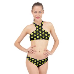 Pattern Yellow Stars Black Background High Neck Bikini Set by Simbadda