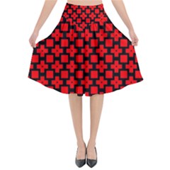 Pattern Red Black Texture Cross Flared Midi Skirt by Simbadda