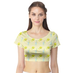 Lemonade Polkadots Short Sleeve Crop Top by bloomingvinedesign