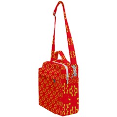 Red Background Yellow Shapes Crossbody Day Bag by Simbadda