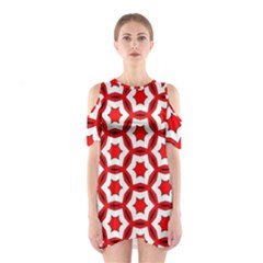 Pattern Red White Texture Seamless Shoulder Cutout One Piece Dress by Simbadda