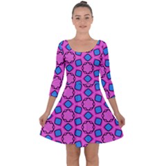 Pattern Pink Stars Texture Seamless Quarter Sleeve Skater Dress by Simbadda