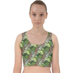 Leaves Seamless Pattern Design Velvet Racer Back Crop Top by Simbadda