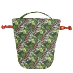 Leaves Seamless Pattern Design Drawstring Bucket Bag by Simbadda