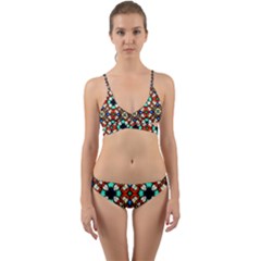 Stained Glass Pattern Texture Face Wrap Around Bikini Set by Simbadda