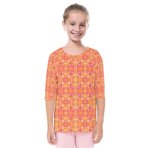  Pattern Abstract Orange Kids  Quarter Sleeve Raglan Tee by Simbadda