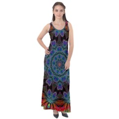 Abstract Art Blue Orange Sleeveless Velour Maxi Dress by Simbadda