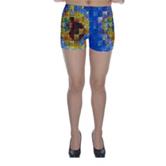 Sunflower Kaleidoscope Pattern Skinny Shorts by Simbadda