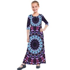 Kaleidoscope Shape Abstract Design Kids  Quarter Sleeve Maxi Dress by Simbadda