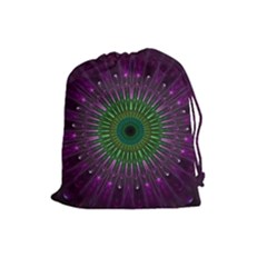 Light Abstract Flower Purple Petal Glass Color Circle Art Symmetry Digital Shape Fractal Macro Photo Drawstring Pouch (large)