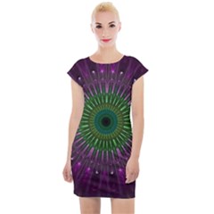 Light Abstract Flower Purple Petal Glass Color Circle Art Symmetry Digital Shape Fractal Macro Photo Cap Sleeve Bodycon Dress by Vaneshart