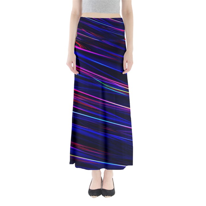 Nightlife Neon Techno Black Lamp Motion Green Street Dark Blurred Move Abstract Velocity Evening Tim Full Length Maxi Skirt