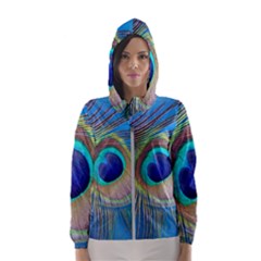 Nature Bird Wing Texture Animal Male Wildlife Decoration Pattern Line Green Color Blue Colorful Women s Hooded Windbreaker by Vaneshart