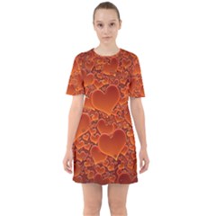 Heart Orange Texture Many Sixties Short Sleeve Mini Dress by Vaneshart